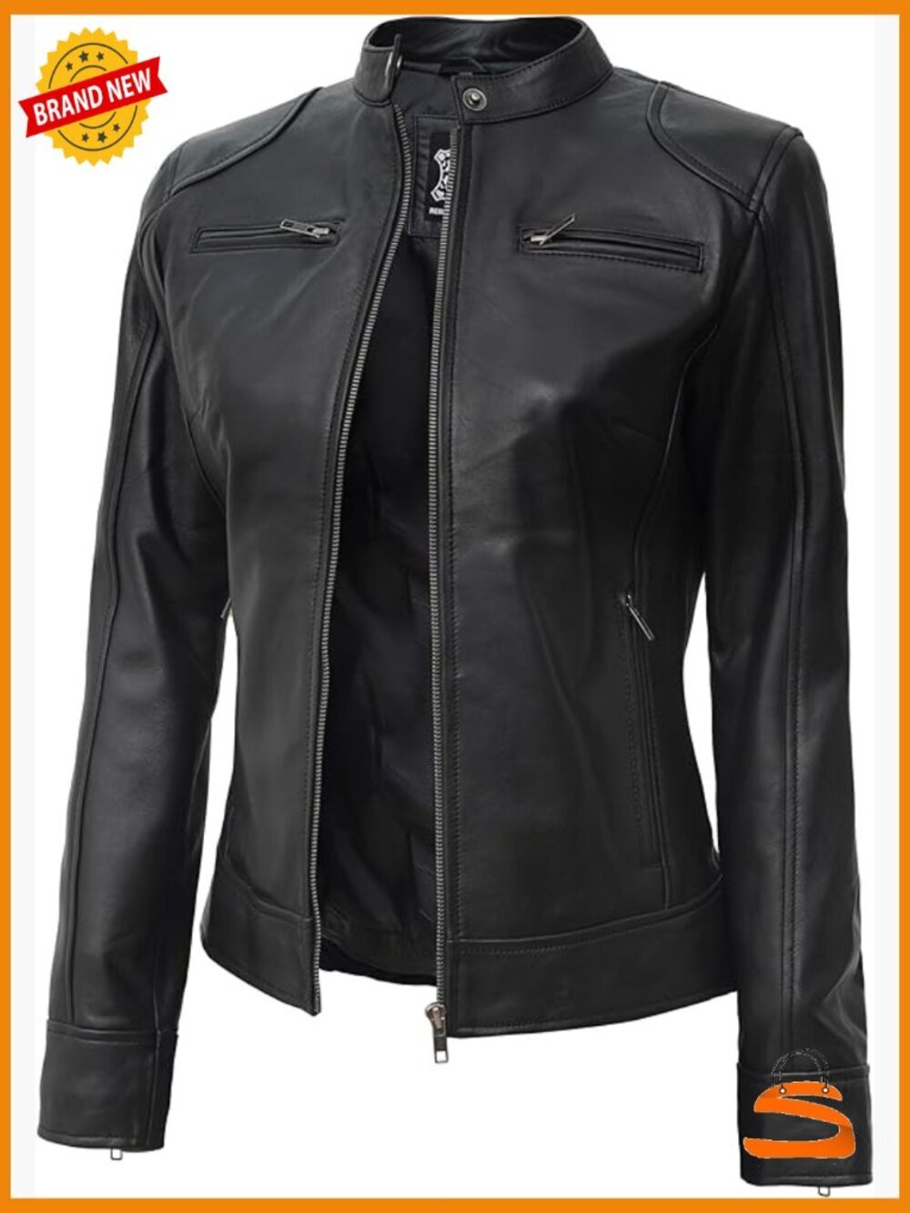 Real Lambskin Leather Jacket - Cafe Racer Snap-Tab Collar